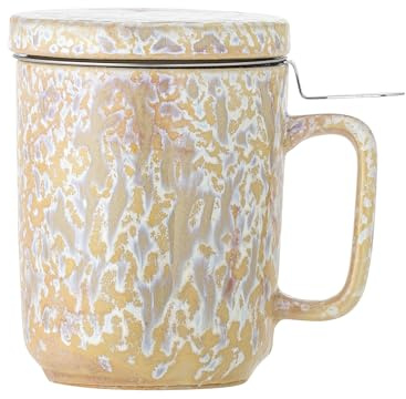 Bloomingville Creative Collection Yuma Becher m/Deckel und Teesieb, Natur, Steingut, D8xH11,5 cm, 250 ml