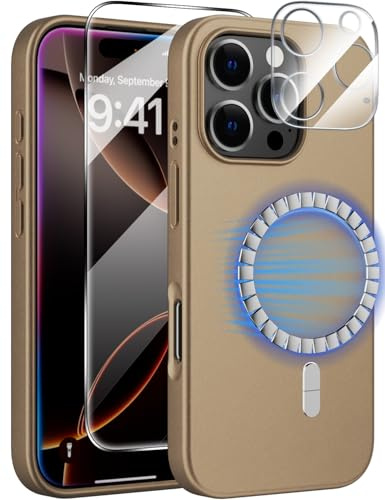 X-level 3 in 1 for iPhone 16 Pro Max Case for Magsafe with Camera Protection and Screen Protector, Shockproof, Matte Thin Silicone Phone Case for iPhone 16 Pro Max, Titanium Desert Sand