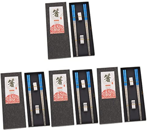 Soporte para Palillos Chinos, 4 Juegos, Palillos de Acero Inoxidable, Palillos Chinos Coreanos, Palillos de Metal, Juego de Utensilios de Metal Coreanos, Palillos de salmón, vajilla Japonesa, palillo