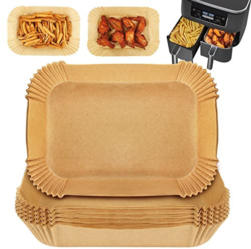 GINOYA Backpapier für Heißluftfritteuse COSORI 2 Kammern 8,5L, Airfryer Zubehör für Cosori 6-in-1 Doppel-Heißluftfritteuse CAF-R901-AEU, 100 Stück Backpapier für Heissluftfritteuse Doppelkammer
