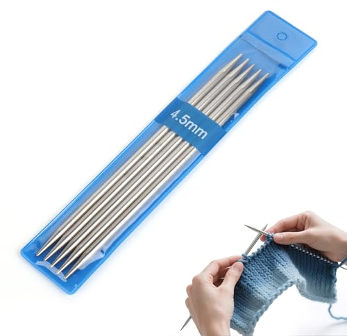 Coopay 5 Stück Edelstahl Nadelspiel 4,5 mm Stricknadeln Set, 15 cm Länge Stricknadeln für Socken, Schals, Mützen, Haustier, Pullover, Socken stricken für anfänger, Sockennadeln 4,5mm