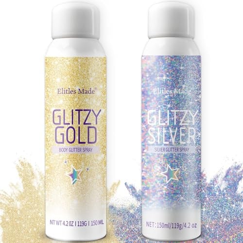 Glitzer Haarspray,2 PCS Glitzerspray haare,Body glitter，Glitzer Spray Haare und Körper, Shiny Body Glitter Spray Geeignet für Kinder und Frauen kleidung，für Party und Oktoberfest Bar(Holo Silver+Gold)
