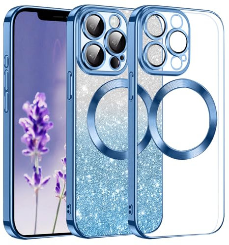 Yarxiawin for iPhone 12 Pro Max Case Clear Glitter Magnetic Compatible with Magsafe Wireless Charger for Apple iPhone 12 Pro Max Phone Case Silicone Shockproof Protective Cover Soft Slim (Azul)