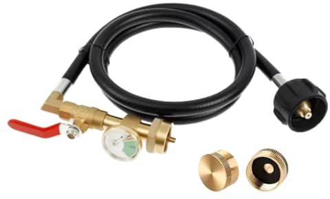 Adaptateur de Recharge pour Bouteille de Gaz Propane,Connecteur Avec Jauge Phosphorescente Pour Niveau De Gaz - Connecteur En Laiton Avec Tuyau Pour Réservoir De Grill Camping BBQ Et VR