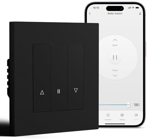 BSEED Smart Zigbee Interrupteur pour Volet Roulant Compatible avec Alexa/Google Home/Tuya,Interrupteur de Store Encastré Cadre en PC(Nécessite Fil Neutre et Gateway Hub),Noir