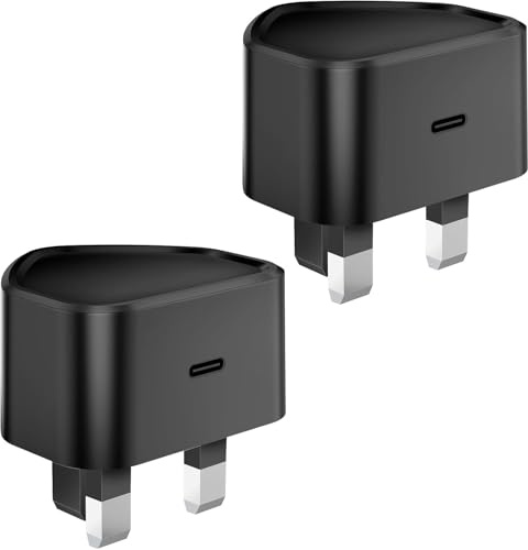 USB C Plug, 2-Pack 25W Fast Charger Plug UK Type C Charging Plug for iPhone 17 16 15 14 13 12 11 Pro Max Plus, iPad, Samsung, USBC Plug Fast Charge Head USB C Power Adapter PD 3.0 Wall Plug
