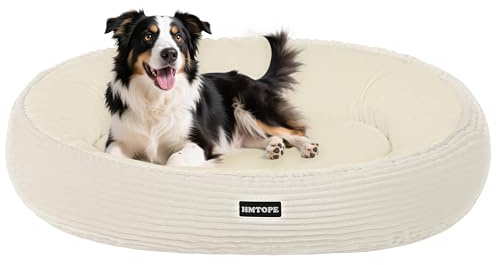 HMTOPE Hundebett Mittelgroße Hunde, Katzenbett Waschbar, Ø80cm Beige