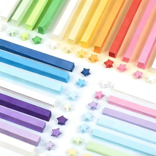 MNYXIS Tiras de papel de estrella de origami, 1080 piezas, 27 colores, decoración de fiestas y manualidades, para manualidades en la escuela (colores arcoíris)