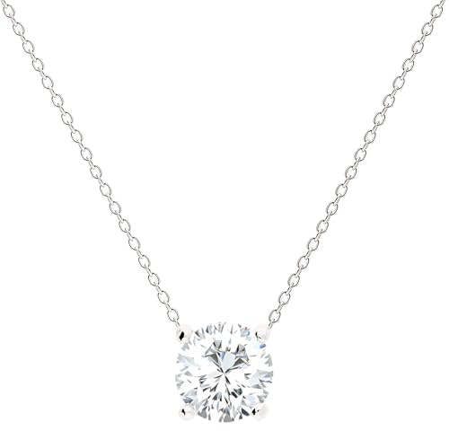 Löb 925 Silber Halskette Kette Zirkonia Stein Diamant Form Anhänger Klein Damen Collier Glitzer Solitär Steinchen Steinanhänger Weiß Rund Brautschmuck