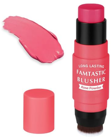 JYXTOR 2 in 1 Fard in Stick,Blush,Blush Polvere,Portatile Impermeabile,Pennello Integrato,Adatto Principiante（Rosa Cipria）