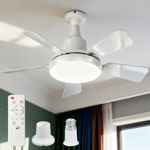62CM Socket Ceiling Fan Light, E27/B22 Ceiling Fans with Lights and Remote, Extender & Mounting Base, 3000LM Light Bulb Fan 3 Speed 3 Colour Dimmable, Quiet LED Fan Light For Bedroom Kitchen Garage