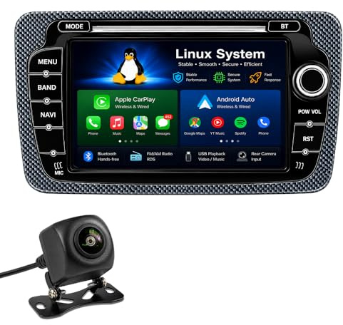 7 Inch Car Stereo for Seat Ibiza Mk4 6J 2008-2017 RHD, Linux Radio with Wireless Apple CarPlay Android Auto, Touchscreen Head Unit Bluetooth FM/AM/RDS DSP, Steering Wheel Control, 720P Camera