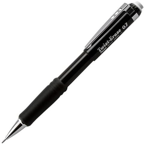 Pentel Twist Erase Drehbleistift mit Radierer und 3 x 0,7 mm HB-Minen 12 Stück schwarz