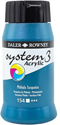 Daler-Rowney System3 Acrylic Paint, Plastic Pot, 16.91oz - 500 ml, Phthalo Turquoise