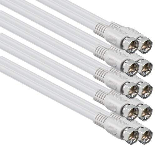 1aTTack.de SAT Antennenkabel 1,5 Meter 2x geschirmt, F-Stecker > F-Stecker (vollständig geschirmt) SAT weiß F-F 85db (5 Stück)