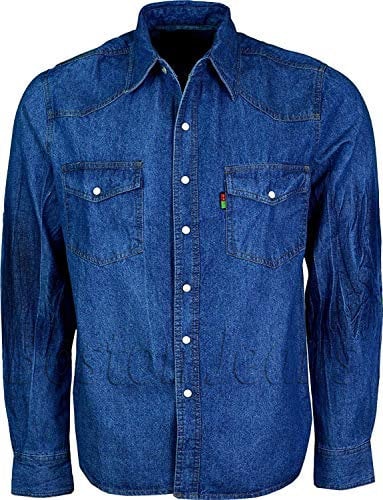 Duke London Western Mens Stonewash Denim Shirt - Stonewash - 2XL