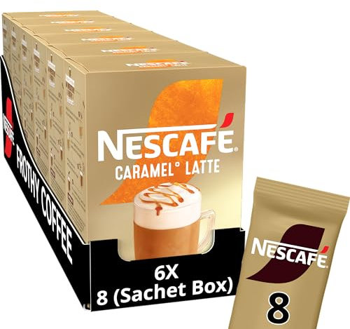NESCAFÉ Caramel Latte Gold Instant Coffee 8 x 17g Sachets, 100% Responsibly Sourced Coffee (Pack of 6)