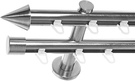 BASIT Gardinenstange 2 läufig Innenlauf Wandmontage 360 cm lang Edelstahl Look Vorhangstange doppelläufig mit Ø20mm Gardinenstangenset zweiläufig H40