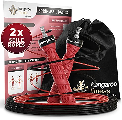 Springseil für Erwachsene Fitness mit Trainingsplan Bonus Seil Tasche rot - Speed Rope Springseil Boxen Crossfit Sport Sprungseil Erwachsener Boxer - Springseile Skipping Jump Rope Seil Seilspringen
