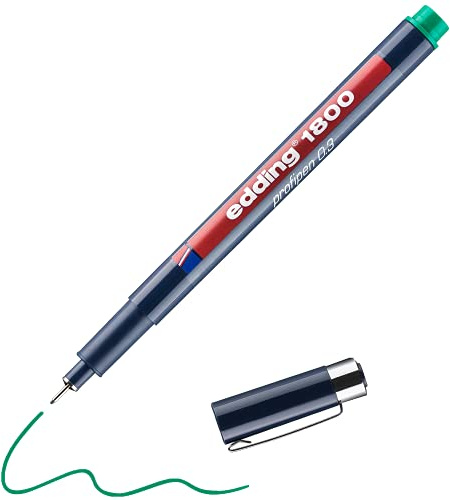 edding 1800 Präzisionsfeinschreiber - grün - 1 Stift - Linienbreite 0,35 mm - Fineliner zum präzisen Schreiben und Skizzieren - feine, metallgefasste Spitze - Lineal- und schablonengeeignet