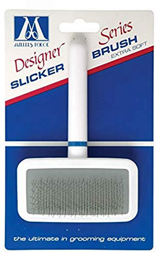 PAINISTIC Millers Forge Stainless Steel Pins Designer Series Soft Slicker Pet Grooming Brush, Small, beige
