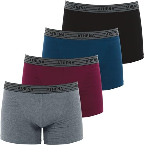 Athena - Lot de 4 Boxers Homme Ecopack Gris/ Prune/ Pétrole/ Noir XXL