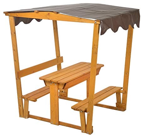GASPO Kinder-Sandtisch aus Holz mit Laube, Sankasten mit Dach B 132,5 cm x T 99 cm x H 136,5 cm
