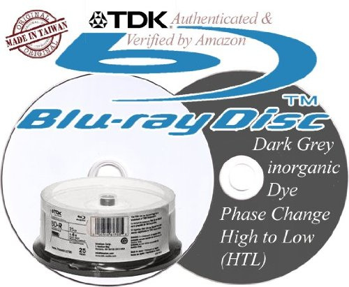 8 unidades (8 x 25 = 200) TDK Blu-ray Disc de 25 GB (HTL) 6X WRITE – 8 x 25 – Bandeja para tartas – superficie amplia imprimible a chorro de tinta, hub interior imprimible – medios de almacenamiento (EAN 0020356617035)
