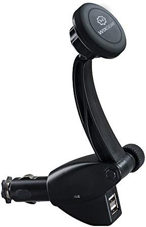 WixGear Car Mount Charger, Universal Magnetic Mount Holder with Dual USB Charger for Cell Phones and Mini Tablets, Swift-Snap Technology