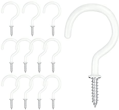 KINGLAKE 12 Stück Schraubhaken Groß, Weiß Hakenschraube, M5X 70mm Hakenschrauben, Deckenhaken, Wandhaken zum Schrauben, Cup Haken Schrauben, Zum Aufhängen von Schlüsseln, Tassen, Blumentöpfen