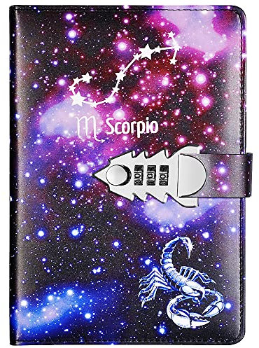 NectaRoy Carnet de Notes avec Serrure à combinaison - Constellation Journal Intime avec Cadenas - Cahier Journal Bloc-notes Secret en PU Cuir Pour Bureau - Journal intime fille, Taille 215x150mm