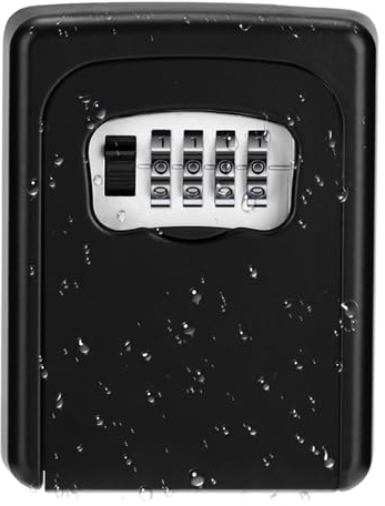 ZHEGE Key Safe Wall Mounted, 4 Digit Combination Lockbox, Weatherproof Key Box Outdoor Indoor to Secure and Share House Keys, Small Box with Code, Keysafes, Key Storage Lock Box, Key Locker, Black