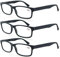 MODFANS (3 Pack Lesebrille 1.25 Herren/Damen,Gute Brillen,Hochwertig,Rechteckige,Komfortabel,Super Lesehilfe,fur Manner und Frauen,(3 Schwarz)