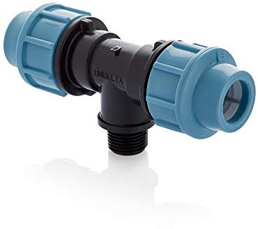 BFG MDPE PE PP Wasserrohr T-Stück 32mm x 32mm x 3/4 Zoll männlich | Klemmverschraubung Kunststoff | Klemmverbinder für PE/MDPE Rohre