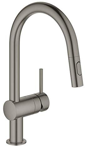 GROHE Minta Kitchen 32321AL2 - Rubinetto a doppio spruzzo, girevole alto, beccuccio a C da 379 mm, cartuccia in ceramica da 46 mm, aggancio liscio alla posizione di partenza, code da 3/8, grafite