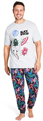 Marvel Deadpool and Wolverine Mens Pyjama Set, Soft Comfortable PJs Loungewear - Gifts for Men (Grey Black Widow, XL)