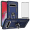 Phone Case for Samsung Galaxy S10 5G with Tempered Glass Screen Protector Cover and Stand Ring Magnetic Rugged Metal Silicone Rubber Holder Hard Shockproof Heavy Duty Accessories S105G 10S G5 Blue