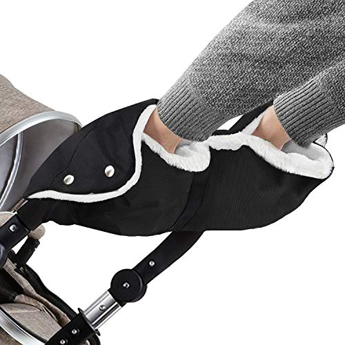 Oladwolf Kinderwagen Handwärmer, Handmuff Handschuhe mit Warm Flanell, Muff Universalgröße für Kinderwagen Buggy Radanhänger, Kinderwagenmuff Wasserdicht und Winddicht für Winter (Schwarz)