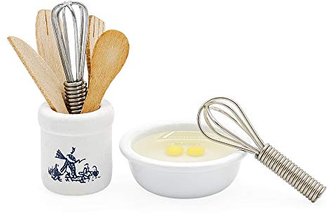 Odoria 1/12 Miniatur Backset Kuechenutensilien Schneebesen und Eier in Rührschüssel Puppenhaus Küche Zubehör