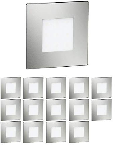 ledscom.de 15 Stück LED Treppenlicht/Wandeinbauleuchte FEX für innen und außen, eckig, edelstahl, 85 x 85mm, kaltweiß