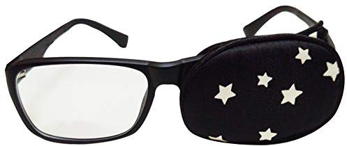 Couvre-lunettes en soie pour enfants et adultes, utilisé pour l'amblyopie, le strabisme, couvre-lunettes correctif - Motif étoiles blanches sur noir