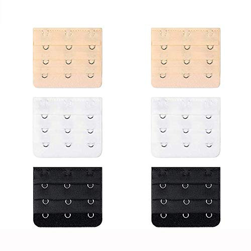 Wacnune 6Pcs Bra Extender Set of 3 Hooks Soft and Comfortable Women Bra Extensions(Black,White and Beige)