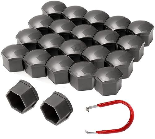 Gebildet 22pcs 21mm Universal Kunststoff Radmutterkappen Auto Mutter Covers Bolt Radkappen mit Abziehhaken(Grau)