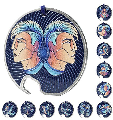 KADAX Flaschenöffner, Zodiak Design, Bieröffner aus Edelstahl, Sternzeichen-Flaschenöffner, Einhand Öffner mit Loch, runder Kapselheber für Haus, Party, Bar, Soda, Hochzeit (Zwillinge)