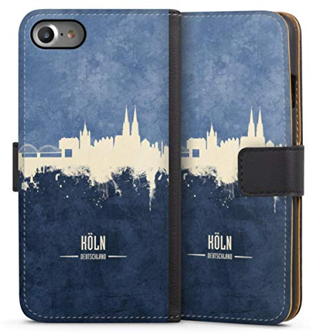 DeinDesign Klapphülle kompatibel mit Apple iPhone SE (2020) Handyhülle aus Kunst Leder schwarz Flip Case Kölner Dom Skyline Reise