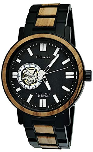Holzwerk Germany Handgefertigte Automatik Herren-Uhr Öko Natur Holz-Uhr Holz Armband-Uhr Braun Schwarz Blau (Schwarz-Automatik)