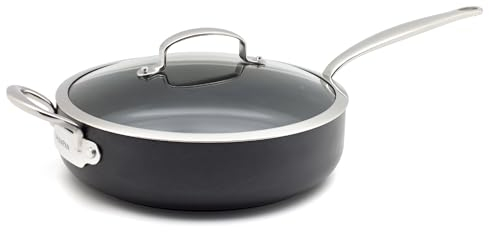 GreenPan Barcelona Sauteuse Antiadhésive en Céramique Saine Anodisée Dure 28 cm/4,2L avec Couvercle, Sans PFAS, Poignée en Acier Inox, Anti-Rayures, Induction, Va au Four, Va au Lave-Vaisselle, Noir