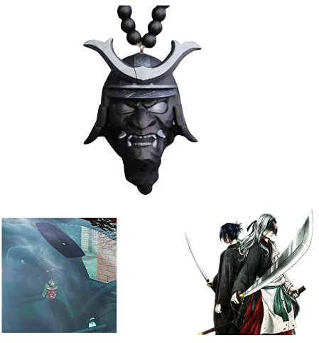 Samurai Kabuto Helm/Hannya Japanischer Oni, Auto Hängender Anhänger mit Samurai Helm,Japanischer Oni Auto Rückspiegel Harz Charm. (Samurai - Schwarz)