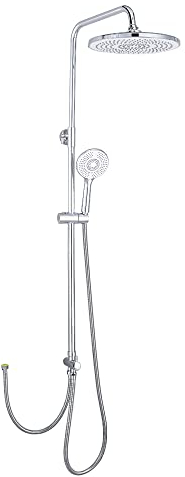 Plumbsys Colonne de Douche,Simple Système de Douche, douche de tête Rond de 9.5 pouces, douchette à main avec nettoyage automatique, réglable en hauteur, revêtement Chrome