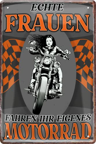 schilderkreis24 Blechschilder Kollektion 20x30cm – Lustige & kraftvolle Motorradsprüche: Deko für Biker und Geschenkideen für Motorradfans (Echte Frauen Fahren Ihr eignes Motorrad)